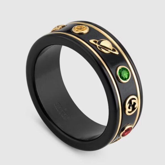 Gucci Icon 18k ring with gemstones, 18k yellow gold/black, size 10 1/4 - Picture 7 of 7